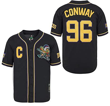 D-5 Mighty Ducks Baseballtrikot #96 Conway #99 Banks Trikot, Film-Baseballtrikot für Herren, #96 Schwarz, Small