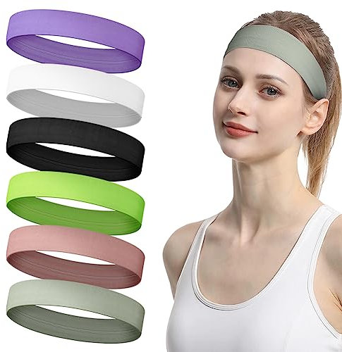 LOPHE Sport Haarband, 4 Stück Stirnband Damen und Herren, Schweißband Stirn Sommer, Double Sided Feuchtigkeit Wicking Rutschfest Headband, Haarbänder für Yoga, Laufen, Radfahren（6 PCS）