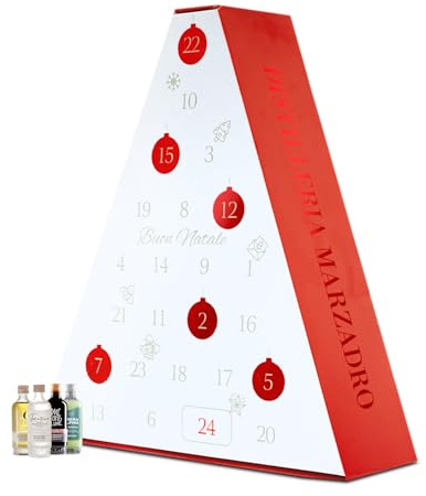 Marzadro Adventskalender Spirituosen - 24 Edle Grappa & Liköre | Traditionelle Destillerie aus dem Trentino – 4 x 100 ml & 20 x 50 ml, sofort verschenkfertig