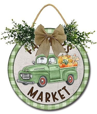 Farmers Market Schild Haustür Veranda Dekorationen, rundes rustikales Holzschild zum Aufhängen für Bauernhaus Veranda Outdoor Zuhause Urlaub Haustür Schild Dekor