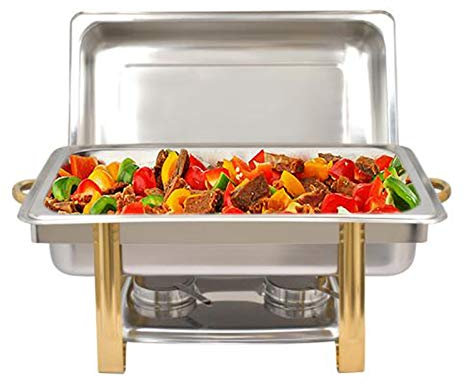 Contenitore per alimenti in acciaio inox, per chafing dish, in acciaio inox, con coperchio per catering buffet e feste (oro 9 l)