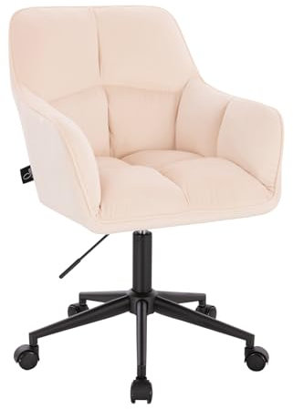 SVITA Jerry Schreibtischstuhl mit Armlehnen höhenverstellbar Drehstuhl mit Rollen Samt Creme
