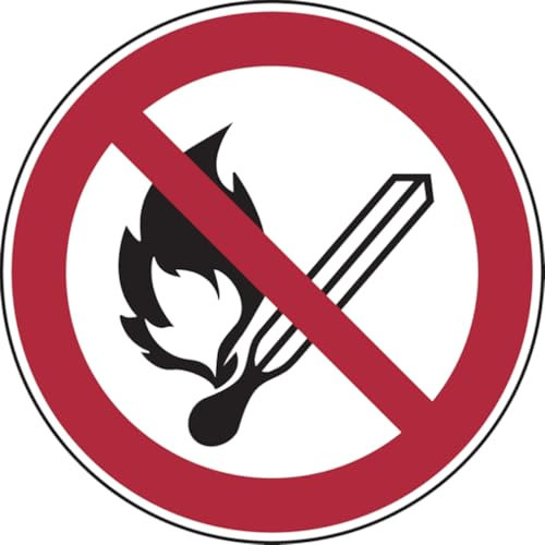 Dreifke® Kunststoff-Schild Keine offene Flamme; Feuer, offene Zündquelle und Rauchen verboten, Ø20cm, 1 Stück, Gebotszeichen (P003) gem. ISO 7010
