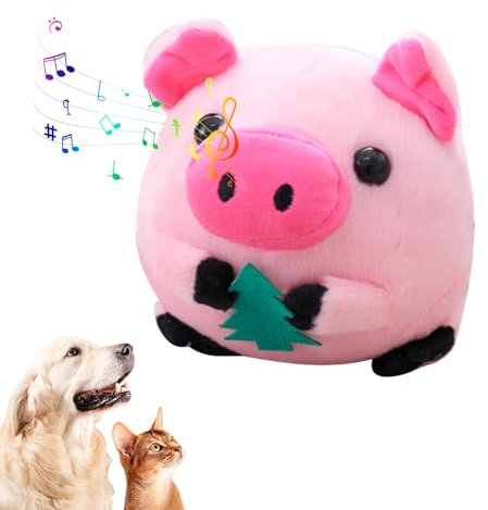 JINGTOPS Balle de Jouet pour Chien, 5.9 Jouet Interactif pour Chien, Jouet Rebondissant pour Animaux de Compagnie, Balle en Peluche pour Chat et Chien, Balle enPeluche Active (Cochon Rose)