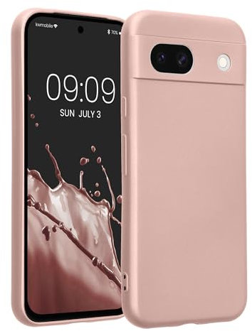 kwmobile Case Compatible with Google Pixel 8a Case - Soft TPU Back Phone Cover - with Metallic Look - Metallic Rose Gold