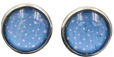 Stechschmuck Ohrstecker Handmade Ohrclips Ohrklemmen Punkte Polka Dots Rockabilly Blau Weiß Silber Farben Damen Kinder Kitsch Kawaii 1 Paar Größe Wählbar (Ohrclips 12mm)