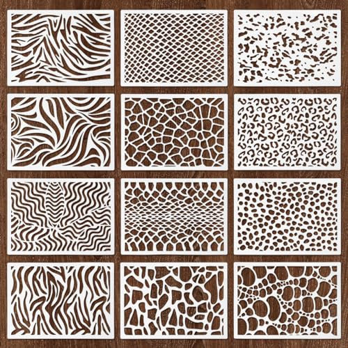 EXIN DECHEN 12 Stück Schablonen Set, 15 x 21cm Schablonen Malen,Wiederverwendbar Schablonen zum Malen,Zeichenschablonen,Kunststoff Schablonen Vorlagen für Scrapbooking,Malerei,Wandgestaltung Deko