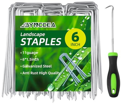 Bynccea Piquetas galvanizadas de lona de 15 cm de largo (100 unidades), estacas para mantillo en U de acero anti óxido, estacas para jardín, estacas de red de jardín con 1 gancho en punta