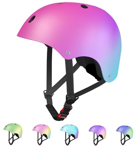 LANOVAGEAR Skaterhelm Fahrradhelm, Belüftung Sicherheit leicht Skateboarding Helm für Fahrrad Skateboard Scooter Kind Erwachsene (rosa+lila+Zyan, S)