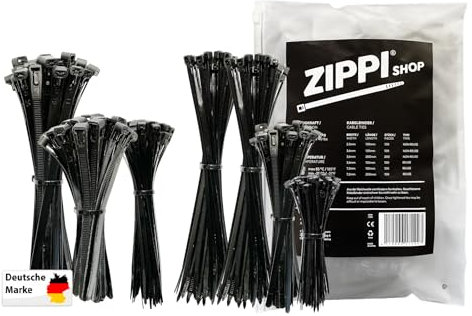 Kabelbinder Schwarz Set (700 Stück) | Einweg & Kabelbinder wiederverschließbar in 5 Größen | Kabelbinder uv beständig & wetterfest | Kabelbinder groß & lang | Zip Ties/Cable Ties | Schwarz