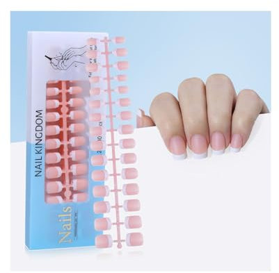 Ling & Bai French Tips Gel X Nail Tips, 240Pcs Press on Nails Pre-Applied Tip Primer 3 in 1 X-Coat Stick for Women Girls (Glossy pink, French Short Square, One Size)