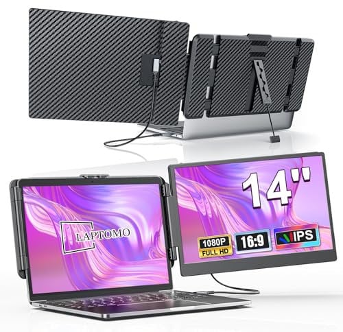 Laptop Screen Extender, 14 Dual Laptop Bildschirm Erweiterung, Portable Monitor, Tragbarer Monitor, HDMI/USB-A/Type-C Plug and Play für Windows, Mac, Chrome, Android mit 13.3-16.5 Laptops