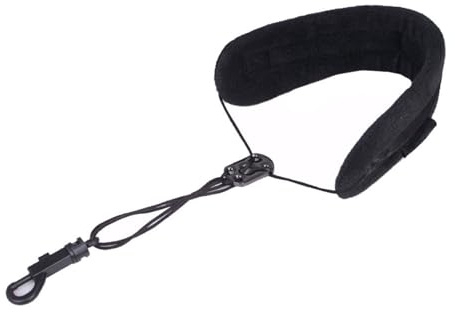 Saxophon Breiter Gepolsterter Tragegurt Gurtzeug, Schwarz für Saxophon | Altsaxophon, Tenor und Bassmodell, Nylon mit Plüsch und Schwamm, 360°-haken