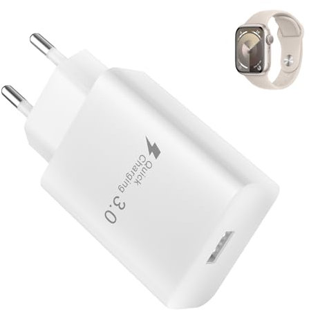 Juseisin Ladegerät Stecker Kompatibel mit Apple Watch, Netzteil Adapter USB für Watch SE 10 Ultra 2 9 8 7 6 5 4 3, QC 3.0 Schnellladenetzteil USB-A