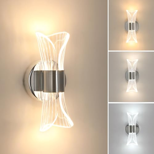 Comely LED Wandleuchte Innen 12W Moderne Chrom Wandlampe 3000K/4500K/6500K | LED Wandbeleuchtung aus Acryl für Wohnzimmer Schlafzimmer Treppenhaus Flur