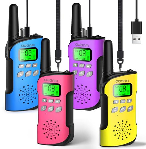 AWANFI Walkie Talkie für Kinder 4er Set, Walkie Talkie Aufladbar mit Li-ion Akku, Walky Talky mit VOX, Taschenlampe, Funkgerät Set, Walki Talki Camping Abenteuer, Geschenk für Kinder de 3-12 Jahre