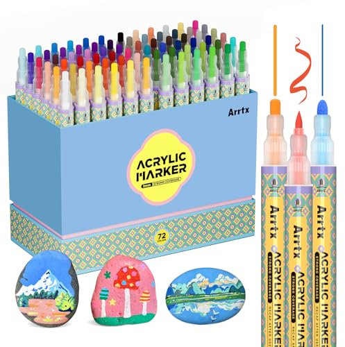 Arrtx 72 Colors Acrylic Paint Pens, Medium Tip Paint Markers Paint Pens, 3mm Non Toxic, Waterbased, Quick Drying for Artists Detailing, Rock Painting, Wood, Canvas, DIY Crafts Making Art Supplies