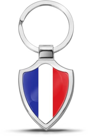 Biomar Labs Schlüsselanhänger Metall-Schlüsselanhänger Keyring Schild Autoschlüssel mit Geschenkbox Edelstahl (Französische Flagge KK 109)