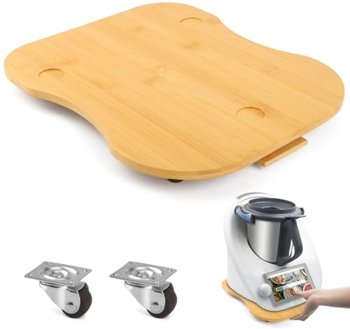 Upgrade Gleitbrett für Thermomix TM6 TM5 - Rollbrett für Thermomix Vorwerk Küchenmaschine, Bambus Unterlage Brett mit Rollen TM5 TM6 Zubehör Schnelles Bewegen Natürlich