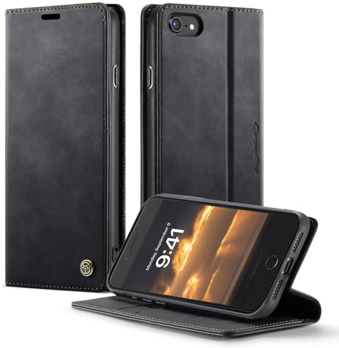 WenBaby CaseMe Coque pour iPhone 6/7/8/SE 2020/SE 2022,[RFID Blocage] Protection Housse en Premium Cuir Pochette Portefeuille Rabat Clapet Case Porte Carte Magnétique Étui,Noir