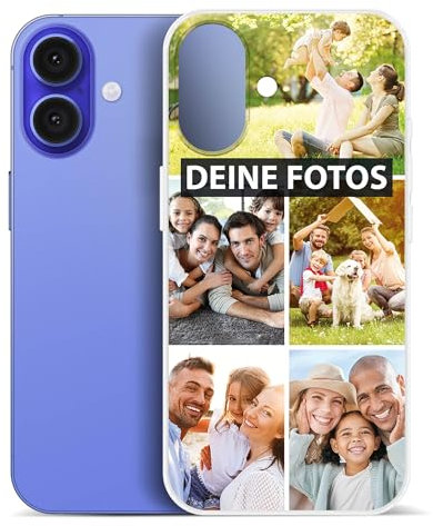 PR Print Royal Personalisierte Handyhülle für Apple iPhone iPhone 16 - zum selbst gestalten mit Foto-Collage für 5 Fotos - Handyhüllen iPhone 16, Silikon Transparent - Fotogeschenk