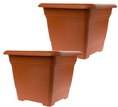 SUSTANIA Lot de 2 grands pots de fleurs d'extérieur 48 x 48 cm - Anti-basculement - Avec système de drainage - Pot de fleurs extrêmement résistants - Terracotta
