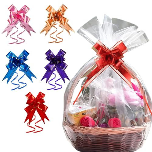 ARTGUTS 5 Stück Transparent Cellophantüten, Extra Groß Cellophantüten mit 5 Zugschleifen Geschenke, Geschenkfolie Transparent, für Geschenke Körb,Blumen,Hochzeit(60 x 90cm)