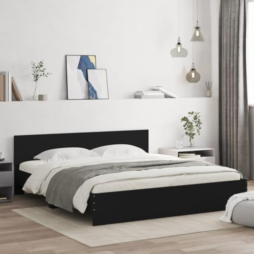 Emmtore Bettgestell mit Kopfteil Bett Gästebett mit Kopfteil, Schlafzimmerbett Schlafzimmermöbel Schwarz 180x200 cm