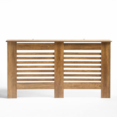OHS Large Radiator Cover, Stylish Slatted Design MDF Wood Frame Top Shelf Radiator Cover for Living Room Bedroom Hallway Decorative Heater Cover, Dark Wood - 150 x 82 x 19cm