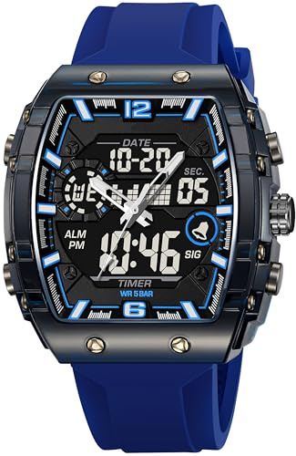 findtime Herren Uhren Tonneau Rechteckig Stylische Einzigartige Armbanduhr mit Alarm Stoppuhr Datum Kalender Analog Digitaluhr Bunte für Jungen Jugendliche