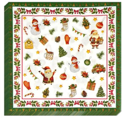 40 Servietten Weihnachten, Weihnachtsservietten mit Motiv-Weihnachten | Schneemänner, Weihnachtsmann,Winter Papierservietten - perfekte Weihnachts -Tischdekoration, Weihnachtsdeko