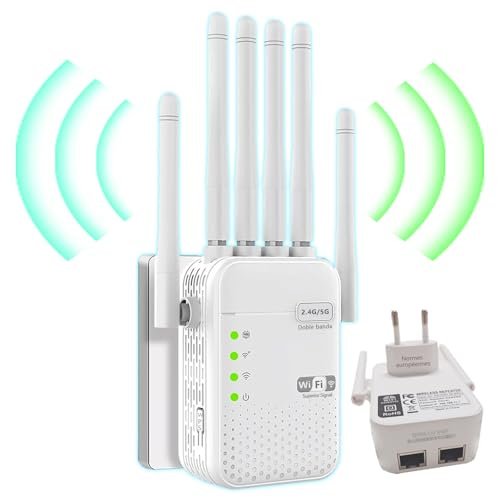 Répéteur D'intérieur WiFi 6 AC1200M(5+2,4) GHz Double Bande, 6 Antennes 2 Ethernet Ports Offrant Une Pénétration du Signal Ultra-puissante à 360° à Travers Les Murs, Bureau Famille