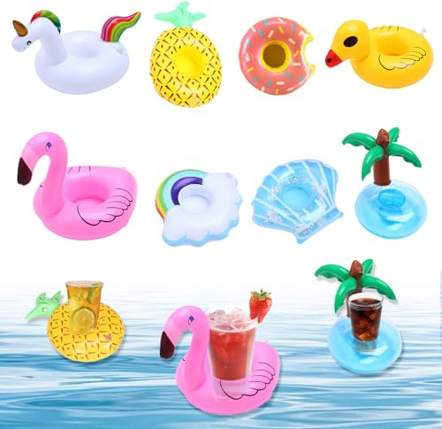 YAEGIMHT 8 Pcs Inflatable Pool Drink Holders with Air Pump, Floating Drink Cup Holders for Pool Beach Parties Hot Tub & Summer Party Toys