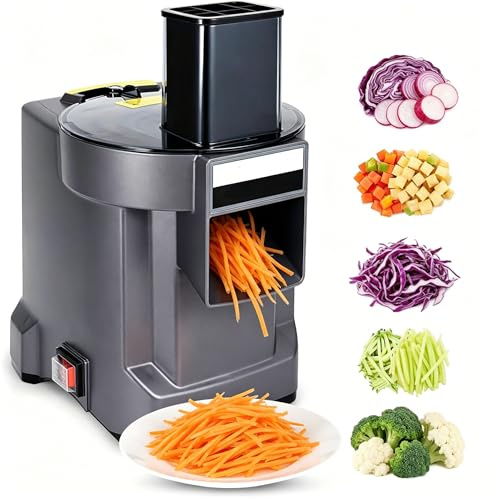 3-en-1 Commercial Machine à Couper Légumes Électrique,Hachoir à légumes Professionnel 100W,avec 3 Lames en Acier Inoxydable,Coupé en dés+Tranché+Haché,pour râper oignons et pommes de terre
