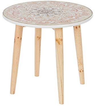 elbmöbel Beistelltisch Couchtisch Paisley Mehrfarbig weiß braun rund Tisch aus Holz im Shabby chic Look Vintage Durchmesser Ø 50cm