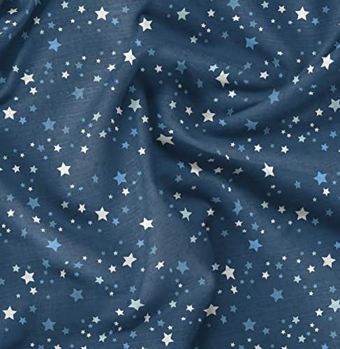 Soimoi Blau Baumwoll-Popeline Stoff Sterne Star Stoff Meterware 42 Zoll breit