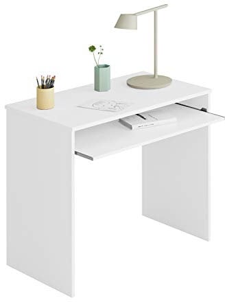 Habitdesign Mesa de Ordenador con Bandeja extraíble, Mesa Escritorio Juvenil, Modelo I-Joy, Color Blanco Artik, Medidas: 90 cm (Ancho) x 54 cm (Fondo) x 79 cm (Alto)