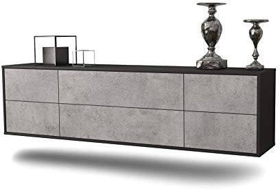 Dekati Lowboard Saint Paul hängend (180x49x35cm) Korpus anthrazit matt - Front Beton Optik - Push to Open