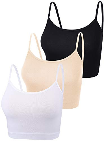3 Pieces Spaghetti Strap Tank Camisole Top Crop Tank Top for Sports Yoga Sleeping (Black, White, Skin Color, S)