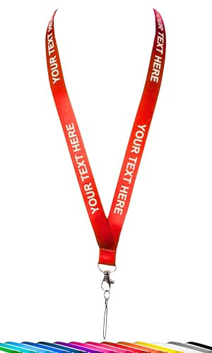 ROLSELEY Personalisierbares Umhängeband mit aufgedrucktem Text (Weiß/Schwarz/Silber) mit Sicherheitsverschluss - Rotes Schlüsselband mit individuellem Text