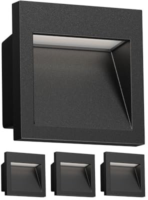 ledscom.de 4 Stück LED Wandeinbauleuchte NOLA, Downlight für außen, IP54, schwarz matt, 90 x 90mm, warmweiß