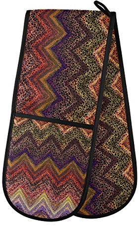 TropicalLife HaJie - Guanto doppio da forno, stile retrò, a zig zag, resistente al calore, per casa, cucina, cottura e barbecue all'aperto