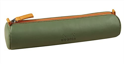 Rhodia 319004C - Schlampermäppchen Rhodiarama, rund, 21,5x5,5 cm, mit elfenbeinfarbenem Jersey gefüttert, praktisch und elegant aus Kunstleder Salbei, 1 Stück