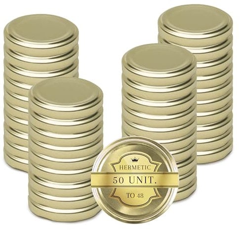 Bouchons métalliques universels 48mm - 50 unités : Couvercles pour bocaux de conserves et de confiture, couvercle universel, couvercle de remplacement