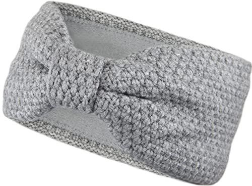 Gefüttertes Stirnband Haarband Ohrenwärmer für Damen und Mädchen, Strickmuster mit Schleife und weichem Fleece Innenfutter, SB1019X