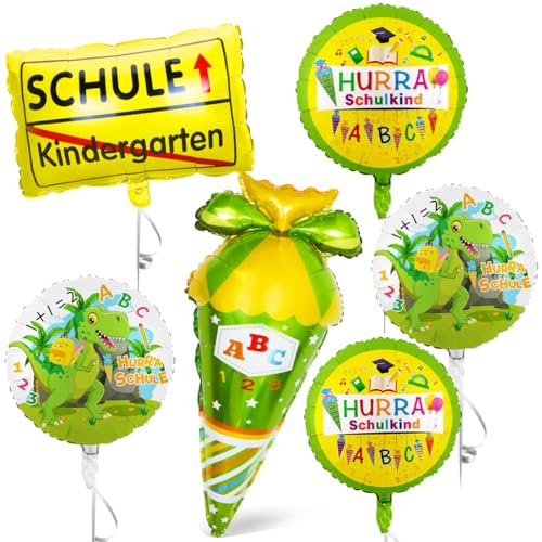 6 Schulanfang Folienballon, Einschulung Junge Deko, ABC Zuckertüten Helium Ballon, Dinosaurier Schuleinführung Folien ballon, HURRA SCHULE, Kindergarten Folien Ballon, Schulstart Ballon for Child