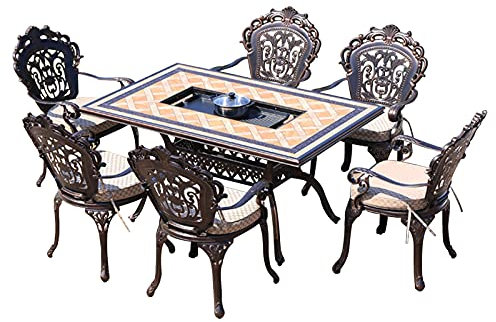Brasero Exterieur Table De Barbecue De Jardin Extérieur - Foyer Au Bois, Table À Manger De Jardin Carrée en Métal avec 6 Chaises, Imperméable Et Antirouille (Size : 150x90cm)