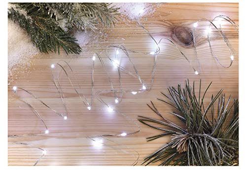 EMOS Kaltweiße Nano-Lichterkette 0,9 Meter, 6 Stunden Timer-Funktion, Batteriebetrieben (2x AA), Leuchtdauer 10.000 Stunden, für den Innenbereich, D3AC06, Silbern, Kaltweiß
