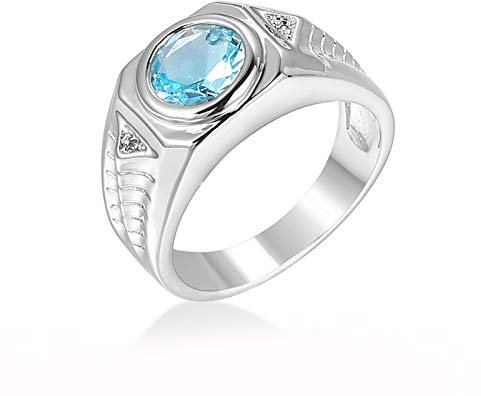 Banemi Intimpiercing Damen Ring, Ring Damen Klein Versilberter Blau Zirkonia Runden Damen Hochzeitsband Größe 60 (19.1)