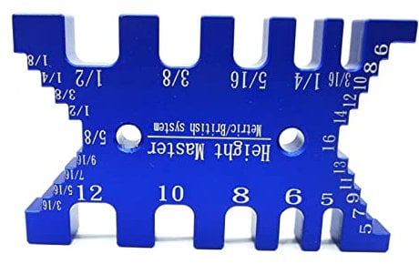 High Precision Tenon Caliper Metric and Imperial Card Gauge for Measuring Height Depth, 2 in 1 Height Gauge Depth Gauge Woodworking Router Saw Table Machine (Blue)